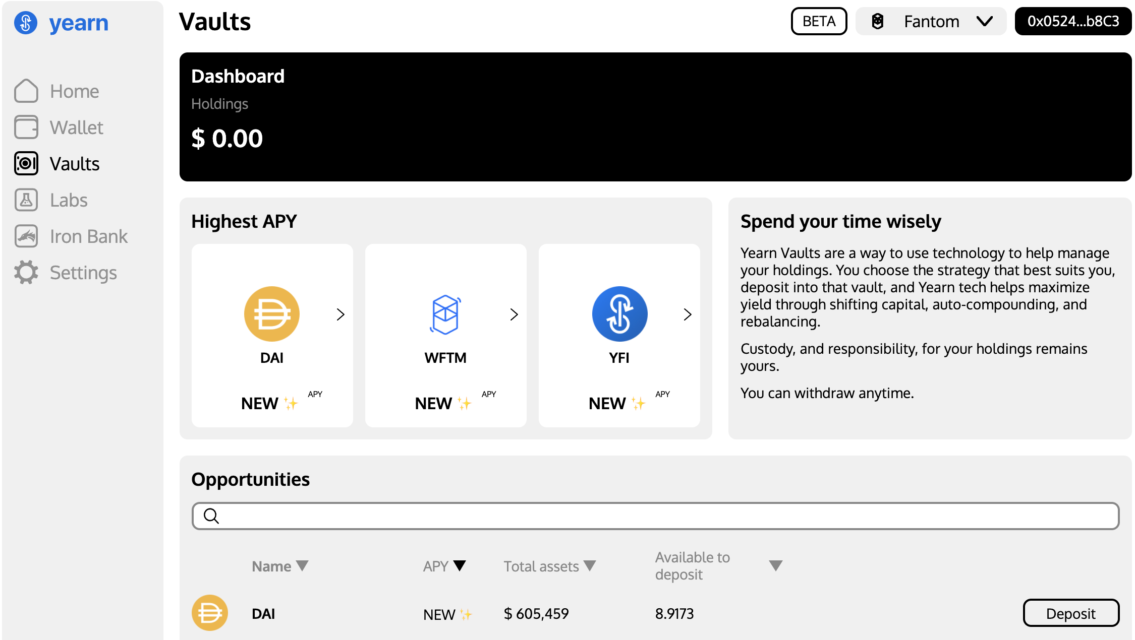 yearn vaults on Fantom network