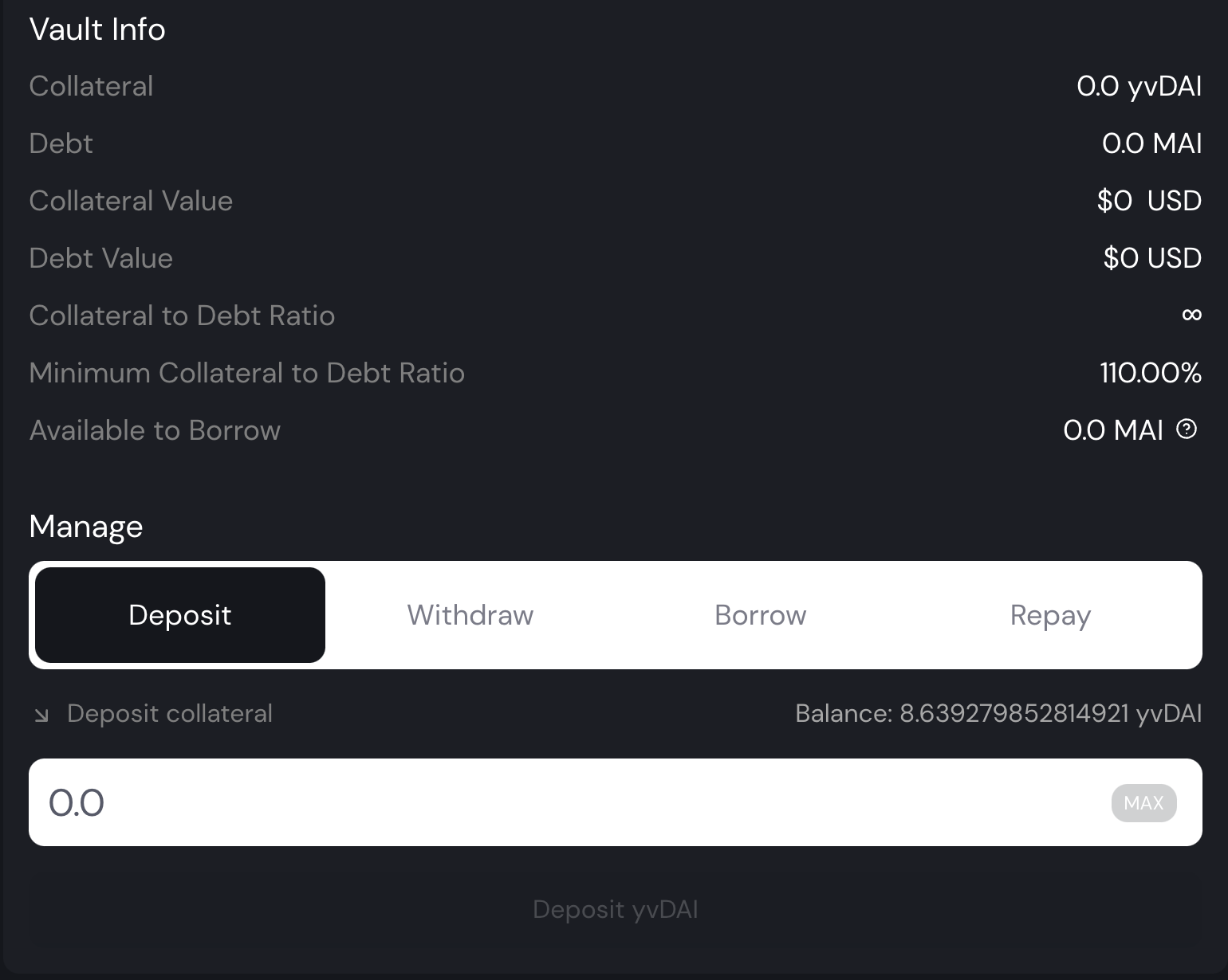 Deposit your yvToken on Mai Finance